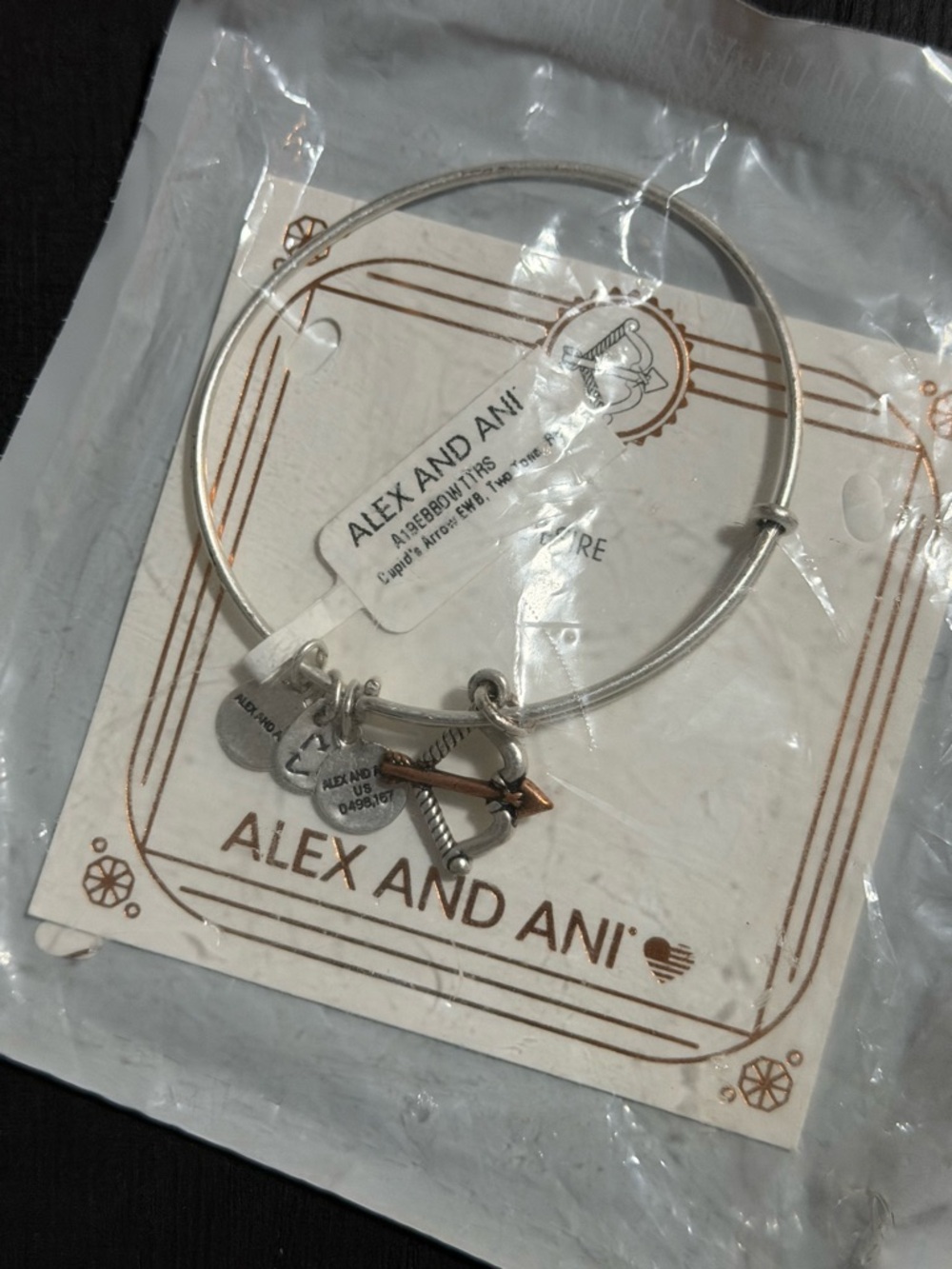 Alex and Ani Silver and Copper Arrow Charm Expandable Bangle